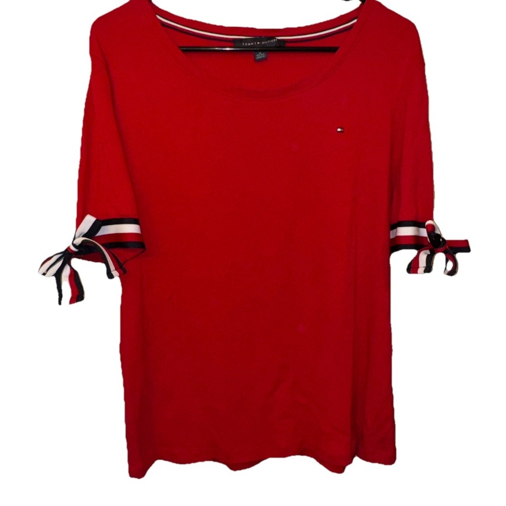 Tommy Hilfeger Short Sleeve Shirt Ribbon Bows Red Patriotic Women's XL